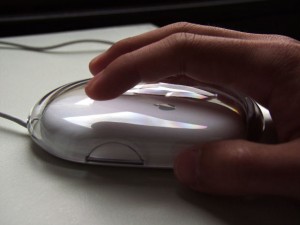 hand on computer